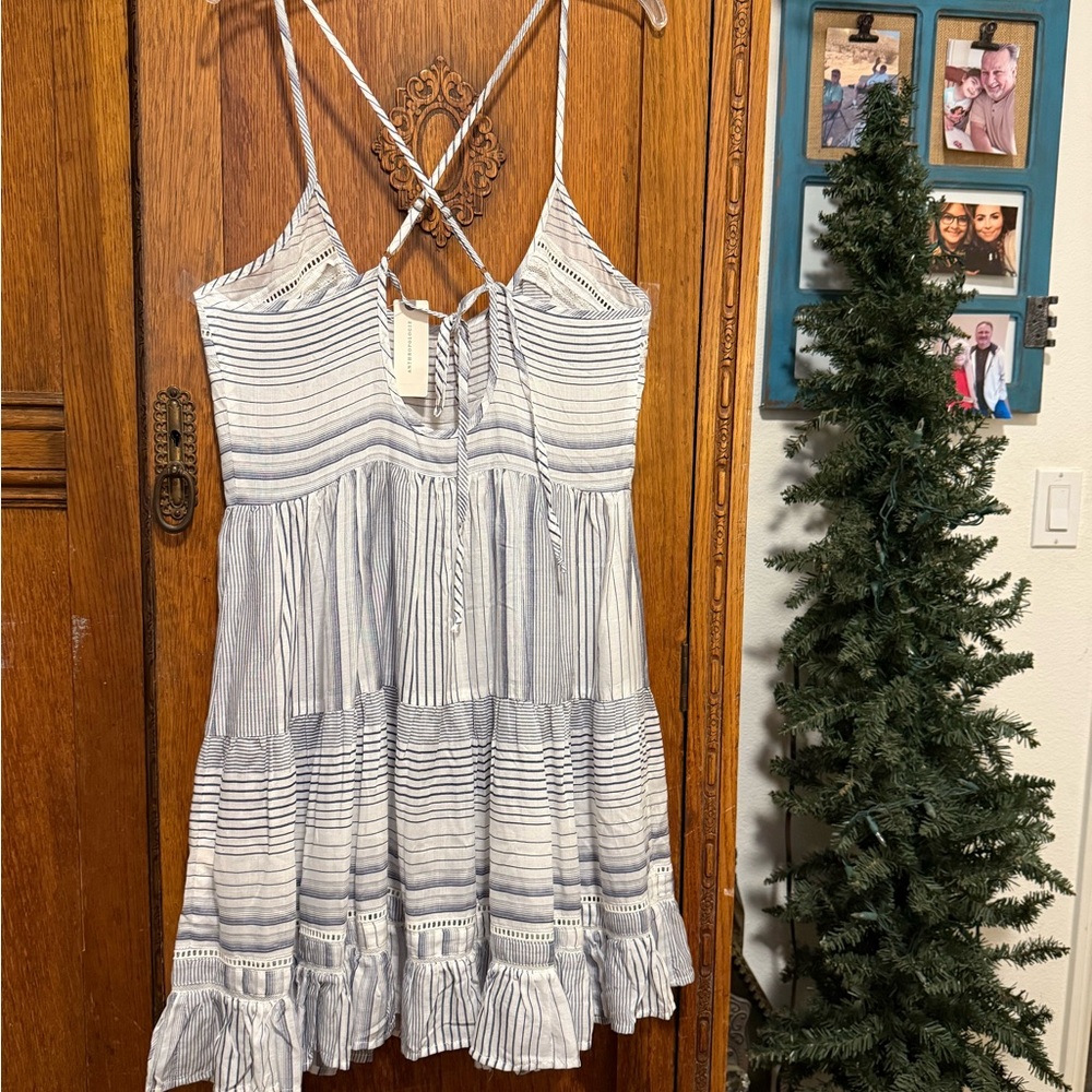 Striped Sleeveless Dress with Ruffle Hem - Picture 2 of 7